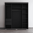 thumbnail image 4 of Aria 3 Door 71" Wide Modern High Gloss Wardrobe Armoire, Black with Mirror, 4 of 5