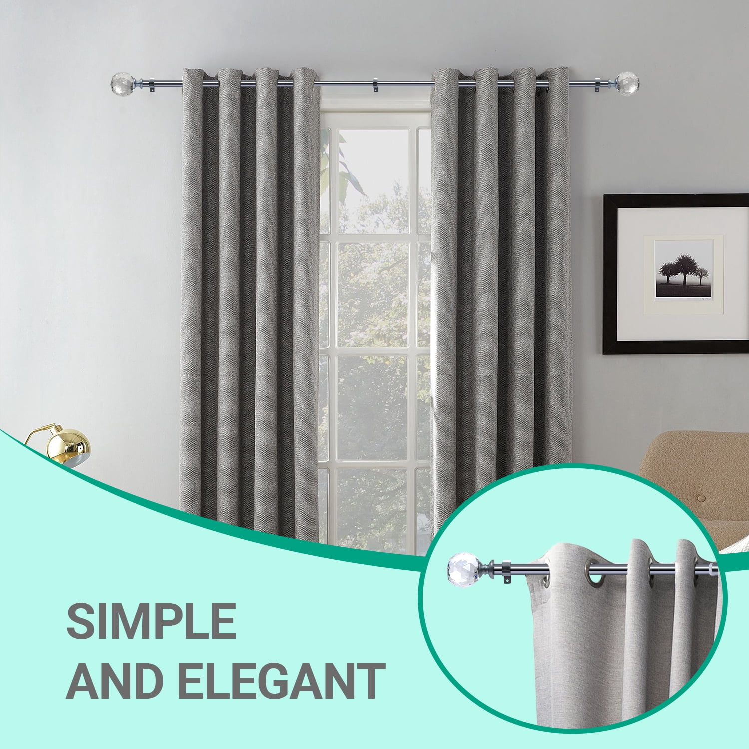 Curtain Rod Chrome Extendable Curtain Rod 36" to 72" Adjustable Curtain Rods Includes rods, ball finials, 3piece brackets, hardware kits