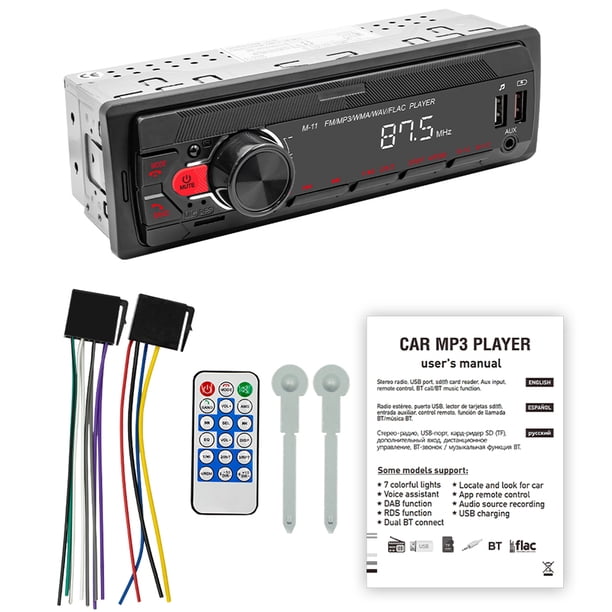 Reproductor Estéreo Audio para Coche 12V Micrófono Incorporado FM/USB/AUX Compatible Con Dientes Azul