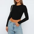 thumbnail image 3 of Blusa Mangas Largas Top de manga larga expuesto con ombligo, traje diario informal con cuello redondo para mujer (Negro L) Cgtredaw Negro T L para Mujer, 3 of 6
