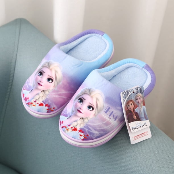 Disney Frozen 2 elsa zapatillas de algodón para niños invierno niñas padres e hijos antideslizante casa princesa calor grueso lana slippers180-Insole 17CM Gao Jinjia LED