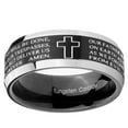 thumbnail image 2 of Tungsten Etched Lord's Prayer Cross 8mm Brushed Black 2 Tone Beveled Edges Men Ring, 2 of 2