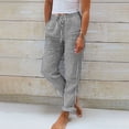 thumbnail image 2 of Women's Pants Fashion Casual Pants For Women Cotton Linen Striped Elastic Belt High Belt Pocket Trousers Side Buttons Cropped Casual, 2 of 4