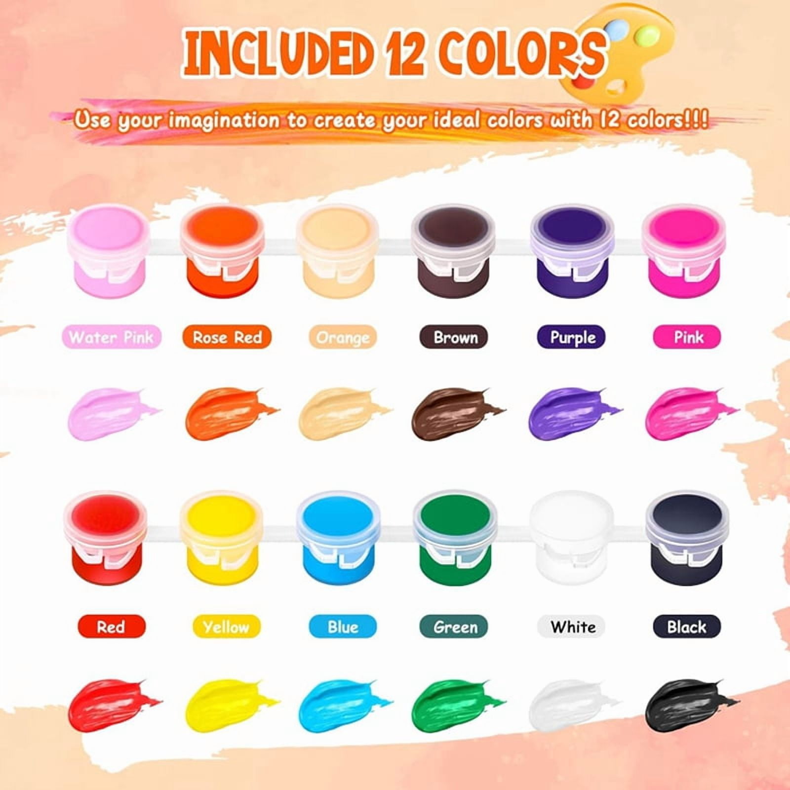 12 Pack 144Pcs Mini Acrylic Paint Set with Brushes for Kids Adults Craft Paint, 12 Colors Washable Acrylic Paint Strips