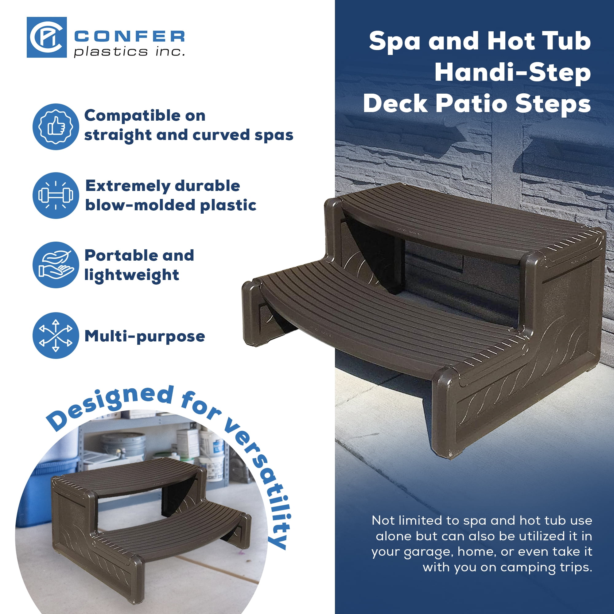 Confer Plastics Handi-Step Hot Tub Stairs for Straight/Curved Spas,Charcoal