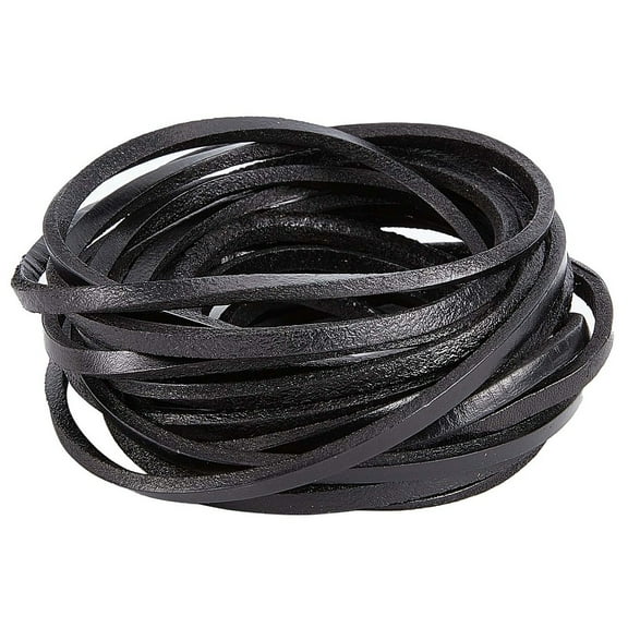 5m Flat Cowhide Leather Cord for Jewelry Making Black 5x3mm