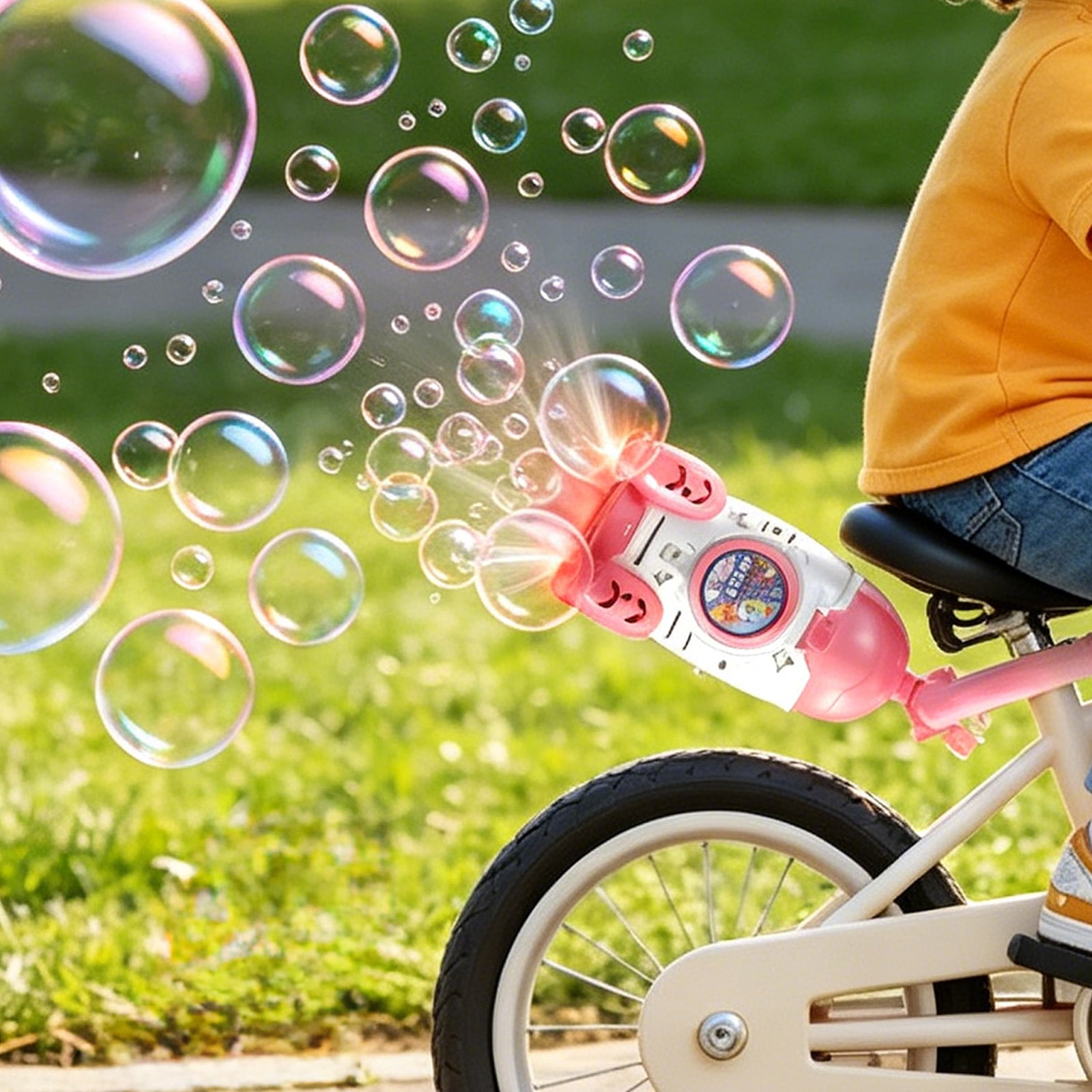 Remote Control Bubble Machine for Kids, Handlebar Mount Bubble Blower with LED Lights, Outdoor Ride-On Bubble Toy for Bicycles, Strollers & Wagons, Automatic Bubble Maker for Birthday Parties