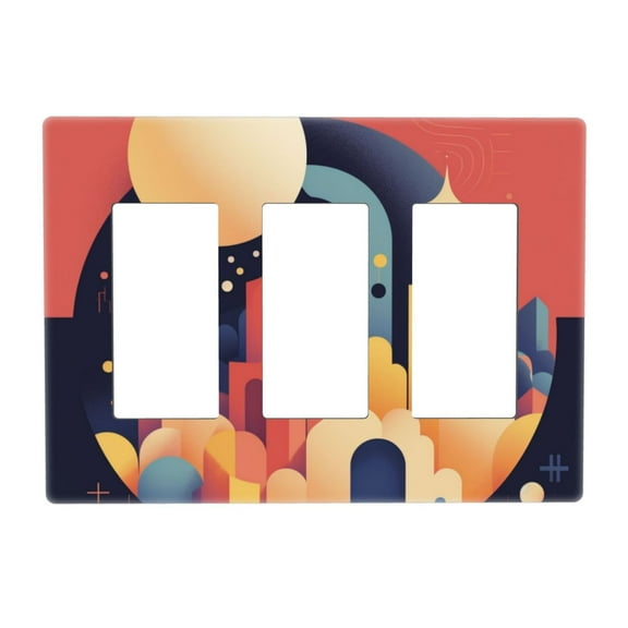 City Illustration Switch Cover Decorative Wall Plate 3-Gang Screwless Standard Size