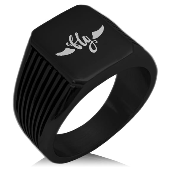 Stainless Steel Fly and Soar Needle Stripe Pattern Biker Style Polished Ring