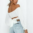 thumbnail image 4 of Blusa de manga larga con volantes y hombros descubiertos, linda blusa cruzada con hombros descubiertos para mujer, linda blusa cruzada con hombros descubiertos diseñada para profesionales, 4 of 6