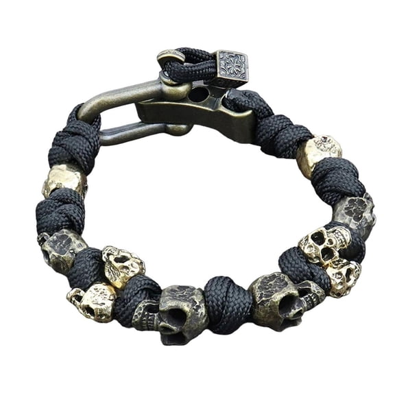 Leeye Skeleton Paracord Bracelet Adjustable, Gothic Skull Braided Survival Wristband for Men Women Halloween Jewelry, Black 9.06x1.18x1.18in