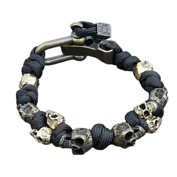 Pulsera de paracord para hombre, pulsera tejida de paracord con esqueleto vintage, esqueleto gótico, ajustable y trenzada