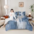 thumbnail image 4 of Manfei Retro Oil Painting Bedding Comforter Set 2pcs, Abstract Watercolor Art Twin Comforter Sets, Blue Gray Ombre Bedding Set, Luxury Bedroom Decor, 4 of 8