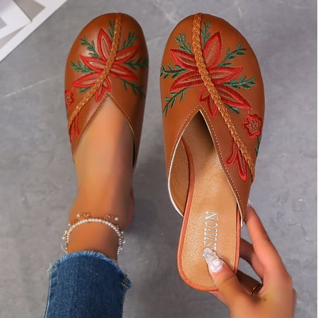

Cathalem Pool Sandals Sandals For Women Shoes Half Support Casual Shoes Comfortable Slippers Slip On Shoes Woven Sandals Brown 7.5