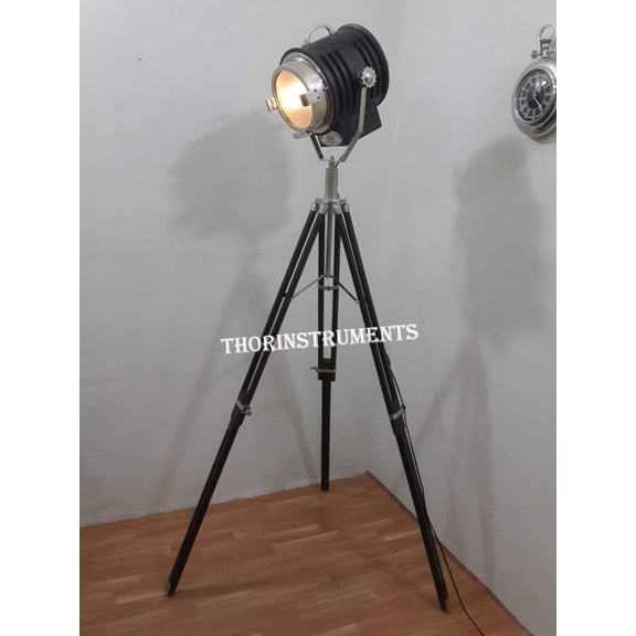 Authentic Spotlight Black Wood Search Light Floor Lamp With Black Finish Tripod Stand