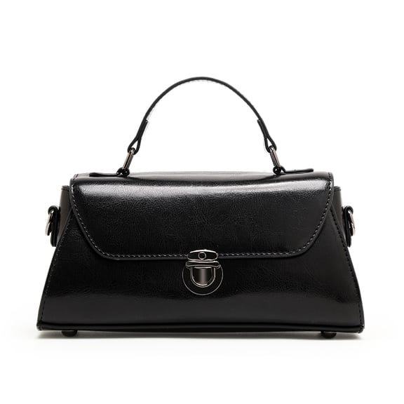 Genuine Cowhide Lychee Pattern Oil Wax Leather Women's Flap Shoulder Bag Doctor Square Bag