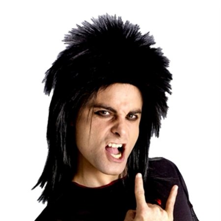 Mens Mallet - Fun World Mens Black Hard Rocker Wig Rockin 80s Shaggy Mullet