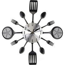SHENSHA 16" Kitchen Wall Clock, Large Kitchen Cutlery Wall Clock with Spoons and Forks, 3D Removable Modern Creative Wall Decal Wall Sticker Room Home Decoration