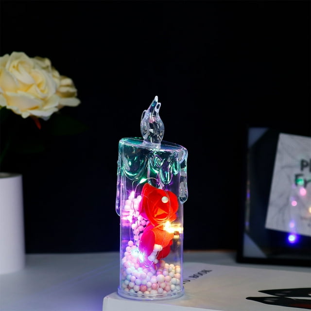 Fiudx Luz Nocturna Led Rosa, Diseño de Corazón Transparente, Led Parpadeante Sin Llama, Decoración Romántica para Dormitorio, Decoración para Fiestas, Luz Blanca Cálida Suave, Paquete de 1 Pieza