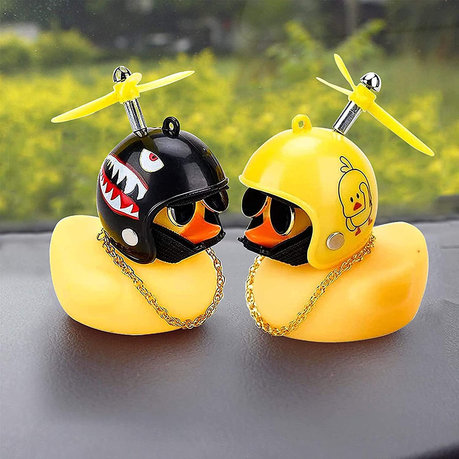 Duck Toy Car Ornaments,Rubber Yellow Duck Car Dashboard Decorations with Propeller Helmet Toys for Adults Women Men Childs 