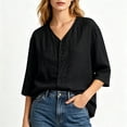thumbnail image 5 of LEKWK Linen Tops for Women 3/4 Sleeve Button Down Tunic Tops Loose Fit V Neck Lightweight Solid Shirts Summer Beach Vacation Daily Outfits, 5 of 5