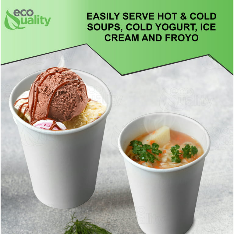 EcoQuality [25 Count] 8 oz Disposable White Paper Soup Containers - Half Pint Ice Cream Containers, Frozen Yogurt Cups, Restaurant, Microwavable, Take
