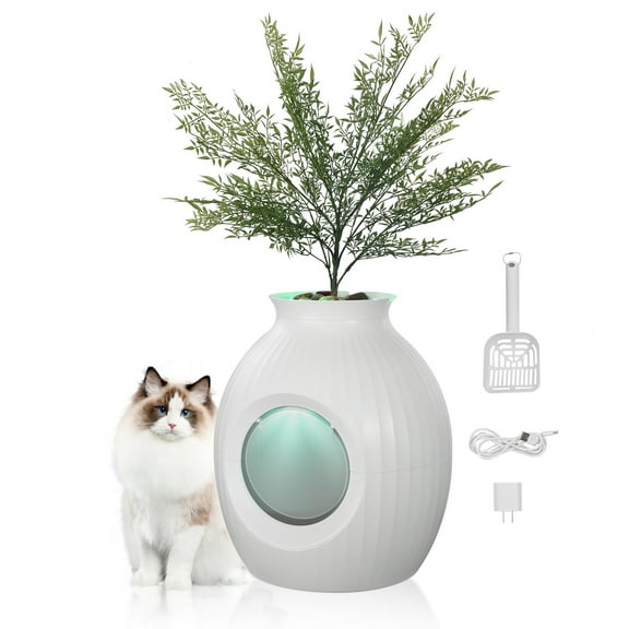 VEVOR Plant Cat Litter Box, Smart Odor Control System, Hidden Cat Litter Box with 9.48 in Large Entrance, Lighting Decoration & Sturdy ABS Material, Fit for Living Room/Corner/Outdoor Pool/Patio