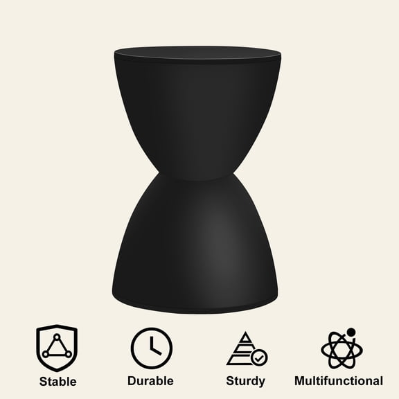 Hourglass Shape Plastic Side Table, Multifunctional Accent Stool, 17in Height Round End Table, Modern Decorative Nightstand for Living Room Bedroom Entryway, Black