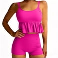 thumbnail image 4 of Stamzod Tankini Swimsuits for Women Two Piece Tummy Control Bathing Suits Modest Ruffle Tops with Boyshort Swimwear Hot Pink L, 4 of 8