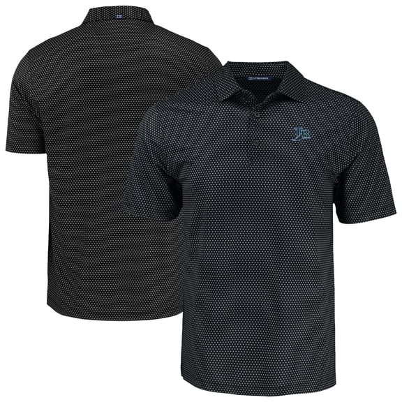 Men's Cutter & Buck Black Tampa Bay Rays Big & Tall Pike Eco Shadow Check Print Polo