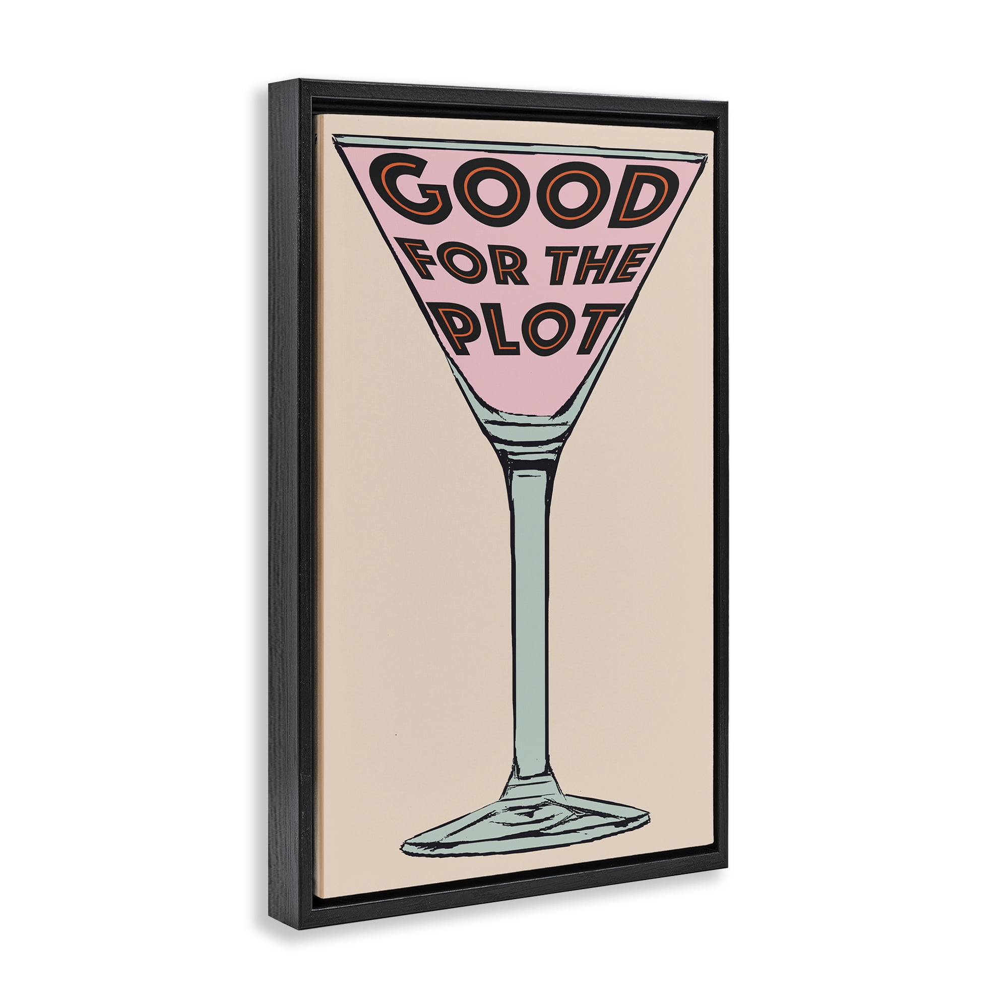 Stupell Industries Good For The Plot Cocktail Food & Beverage Painting Black Floater Framed Canvas Art Print Wall Art, 21 x 31