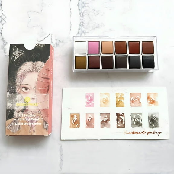 CCOCC Watercolor Paint Set 12 Skin Colors in Portable Box Travel Watercolor Set for Artists Amateur Hobbyists Painting Lover