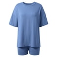 thumbnail image 5 of WDDDD Women‘s 2 Piece Athleisure Set Oversized Short Sleeve Shirt with Biker Shorts Blue XXXL, 5 of 7