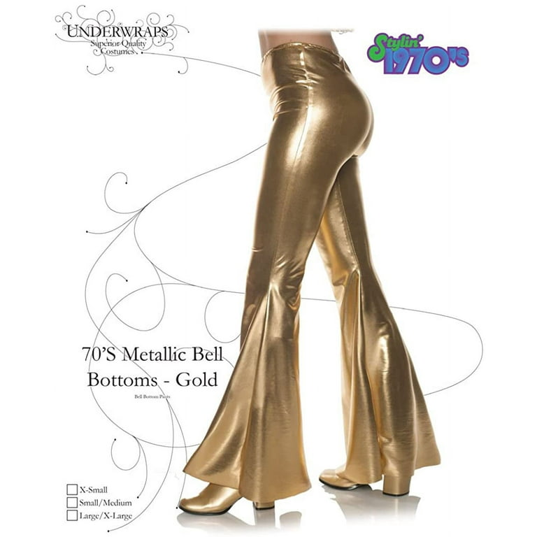 Gold 70S Metallic Womens Adult Disco Costume Bell Bottoms Pants-L/Xl