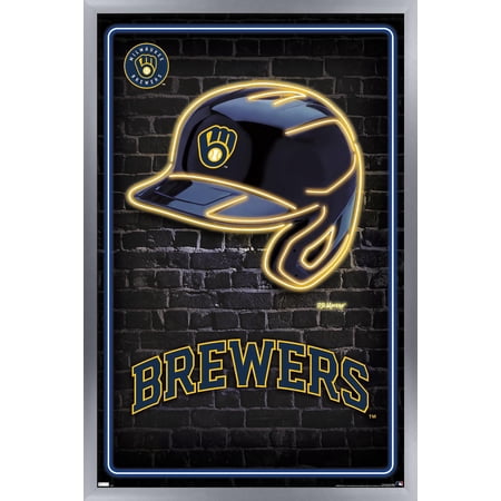 MLB Milwaukee Brewers – Neon Helmet 23 Wall Poster 22.375 x 34 Framed