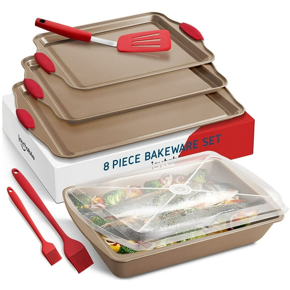 Baking Sheet Set, 8-Piece Cookie Sheet Set with Silicone Handles, Steel Baking Pan, Durable Baking Sheets for Oven, BPA Free Cookie Sheets for Baking Nonstick Set, Premium Sheet Pan,