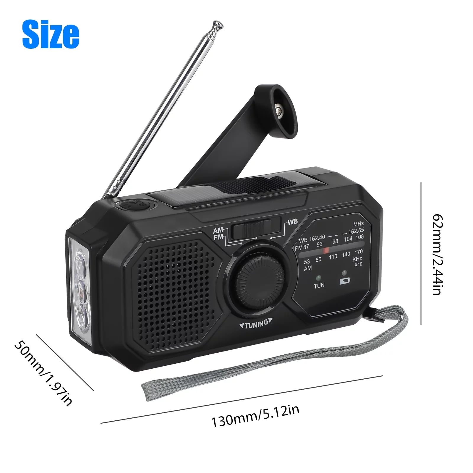 Emergency Hand Crank Radio, with LED Flashlight for Emergency, AM/FM Portable Weather Radio, for USB Charged & Solar Power for Camping, Emergency (Black)