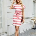 thumbnail image 4 of qolati Summer Dresses for Womens 2025 Striped Casual Crewneck Cap Sleeve Color Block Tshirt Short Dress Casual A Line Beach Mini Dresses, 4 of 6