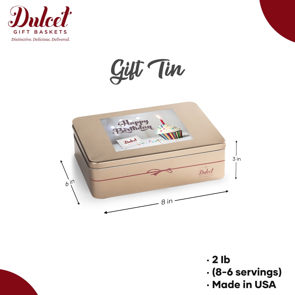 Dulcet Gift Baskets Happy Birthday Black and White Cookie Gift Tin with Balloons and Candles, Birthday Gift
