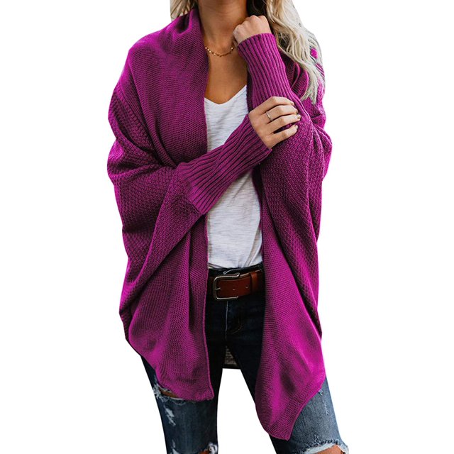Women's Open Front Cardigan Loose Draped Batwing Sleeve Knit Sweater