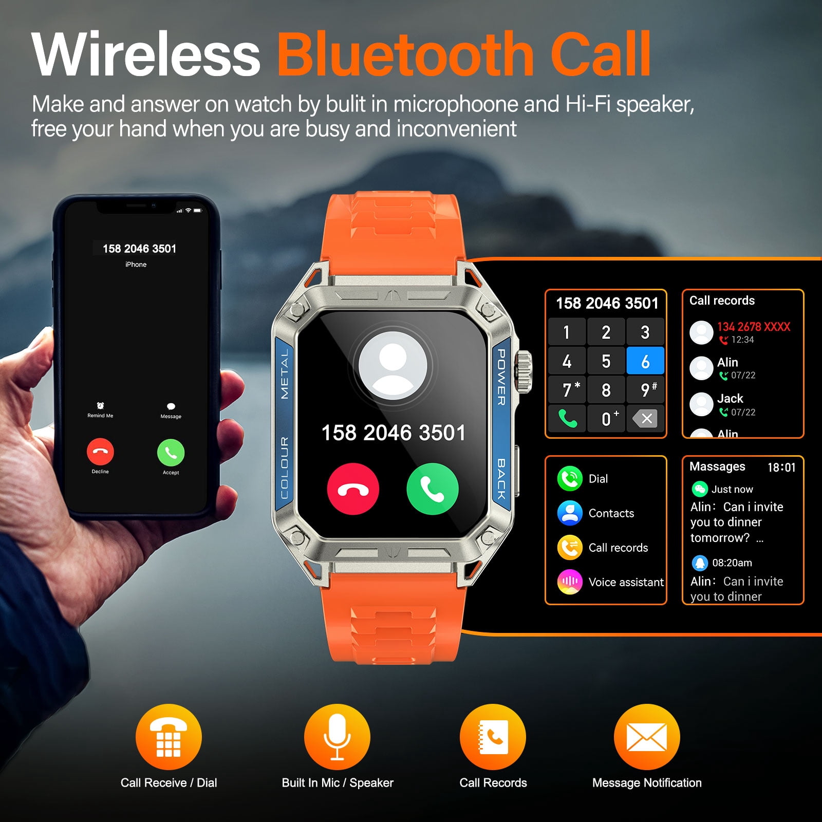Cyberdyer Smart Watch Fits for Android and iPhone, IP67 Waterproof Smartwatch for Men 100+ Sports Modes 1.91-inch Fitness Tracker,Bluetooth Call, 15-Day Standby,for Thanksgiving Halloween Gift