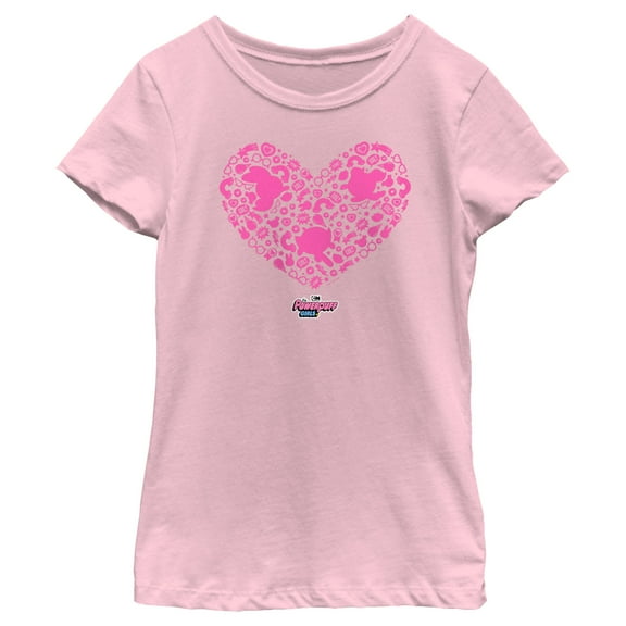 Girl's The Powerpuff Girls Valentine's Day Heart Silhouettes Graphic Tee Light Pink Medium