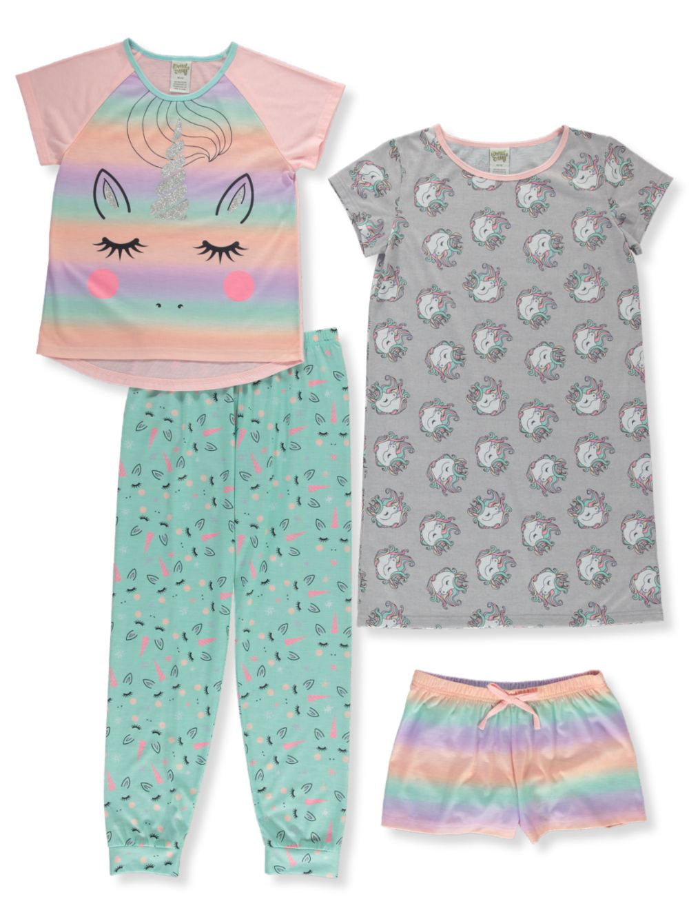4 Piece T-Shirt and Joggers Sleepwear Bundle Sweet & Sassy Girls' Pajama Set 