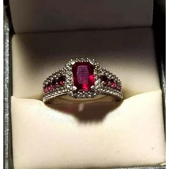 3Ct Emerald Cut Lab-Created Pink Ruby Wedding Band Ring In 14k White Gold Plated Sterling Silver