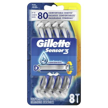 Gillette Sensor3 Men's Disposable Razor, 8 Razors