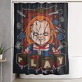 thumbnail image 1 of Cortina de ducha con diseño de Chucky, diseño de dibujos animados, con 12 ganchos, impermeable, lavable, de poliéster, para decoración del baño, 60 x 72 pulgadas, de hierro, 1 of 8