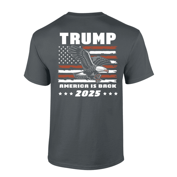Patriot Pride Trump Eagle Distressed American Flag America Is Back 2025 Short-Sleeve T-Shirt-Charcoal-6xl