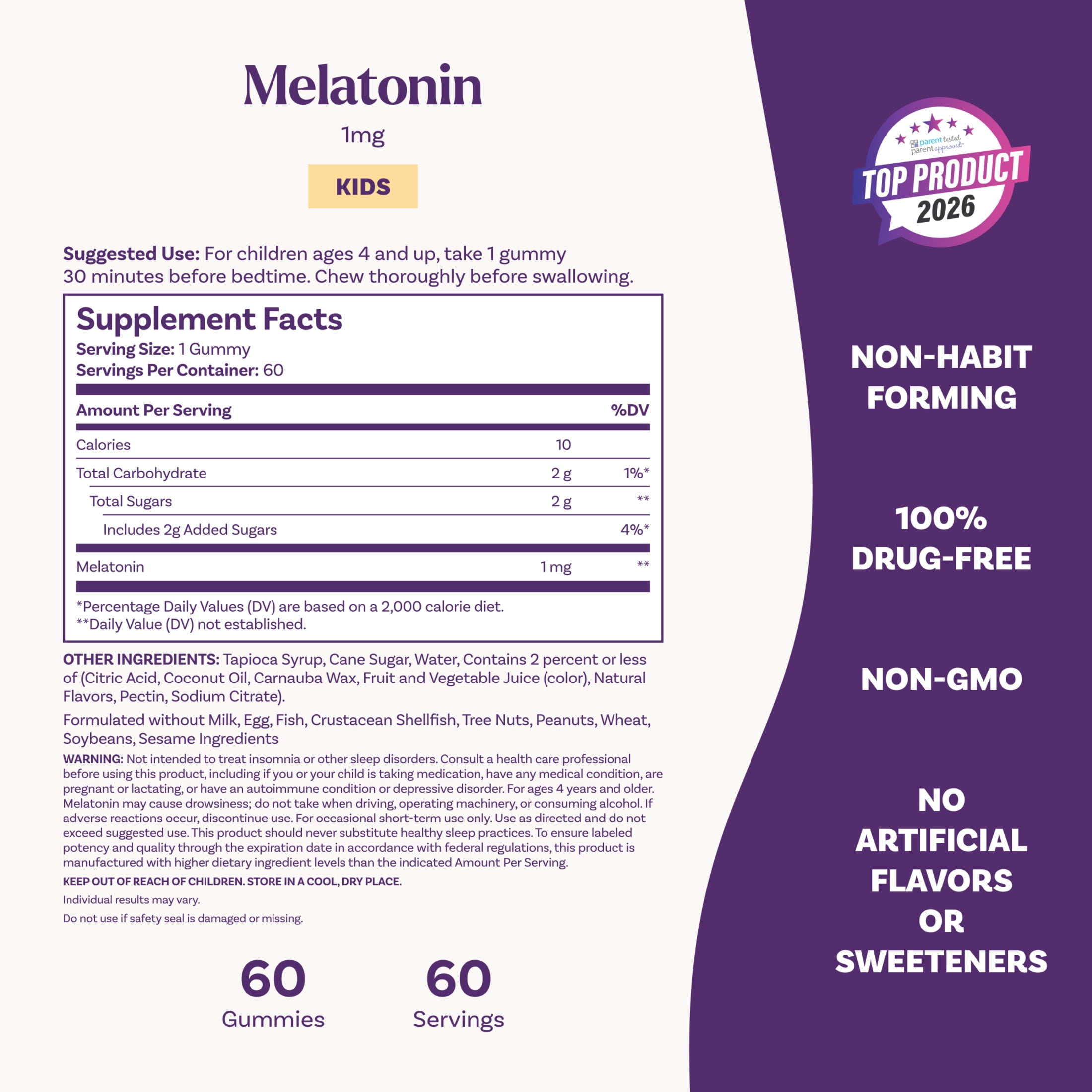 (3 pack) Natrol® Kids Melatonin, Sleep Gummies for Children, Raspberry Flavor, 1mg, 60 Count