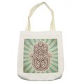 thumbnail image 1 of Mandala Tote Bag, Middle Eastern Hand Motif with Stripes Background Floral Design, Cloth Linen Reusable Bag for Shopping Books Beach and More, 16.5" X 14", Cream, by Ambesonne, 1 of 2