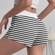thumbnail image 3 of Pantalones cortos de pijama ajustados de cintura alta con botones y cintura elástica a rayas de verano para mujer, pantalones de poliéster para mujer, 3 of 3